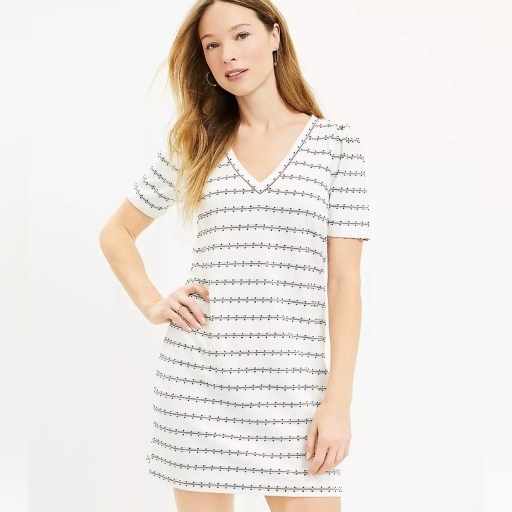 LOFT Shift Dress White Black Medium EUC